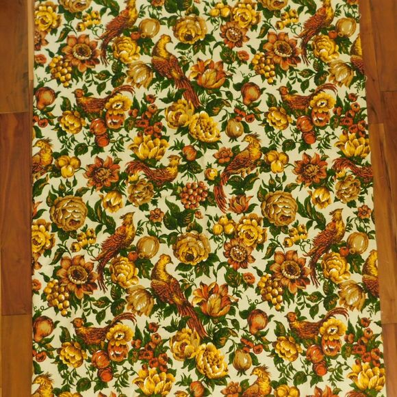 Vintage 60s Golding Upholstery Fabric BOWER 4 1/3 yards Pheasant Floral Gold NEW - Picture 1 of 12